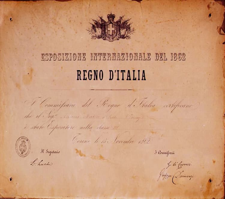 Premiazione all'Expo nel 1862 per i Biscotti di Prato
